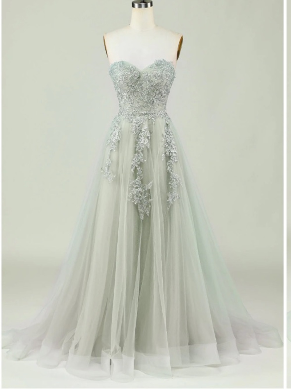 Zapaka Sweetheart Beaded Light Green Long Prom Dress with Slit Front